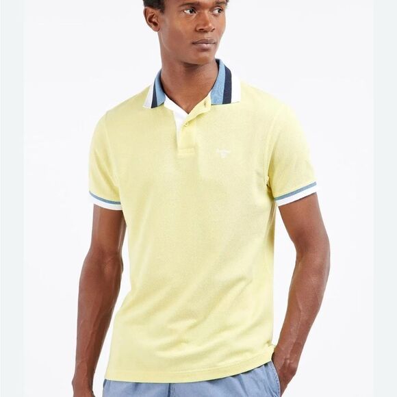 Barbour Light Yellow Polo Shirt with Blue Accents Finkle Polo size XXL - Picture 8 of 8